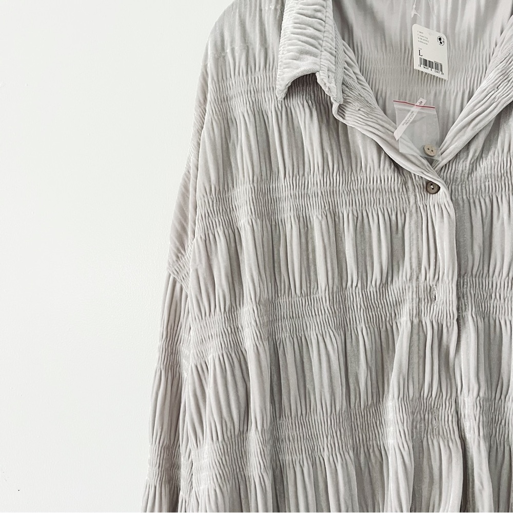 NWT Free People My Best Top - Velvet Button Front Top in Winter Fog - Large - Picture 6 of 14
